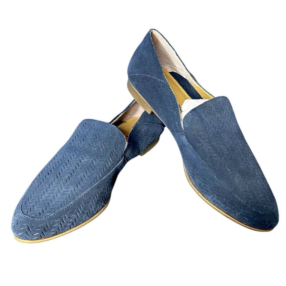 Lucky Brand Women's Blue Brogan Leather Flats 8.5M Everyday Herringbone Classic